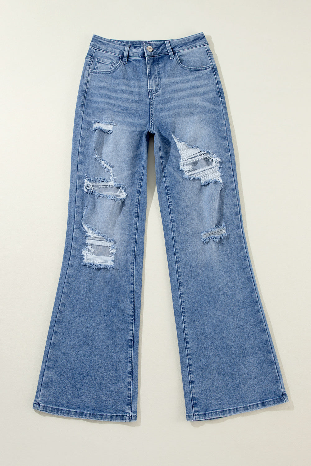 Blue Washed Wide Leg High Waist Jeans