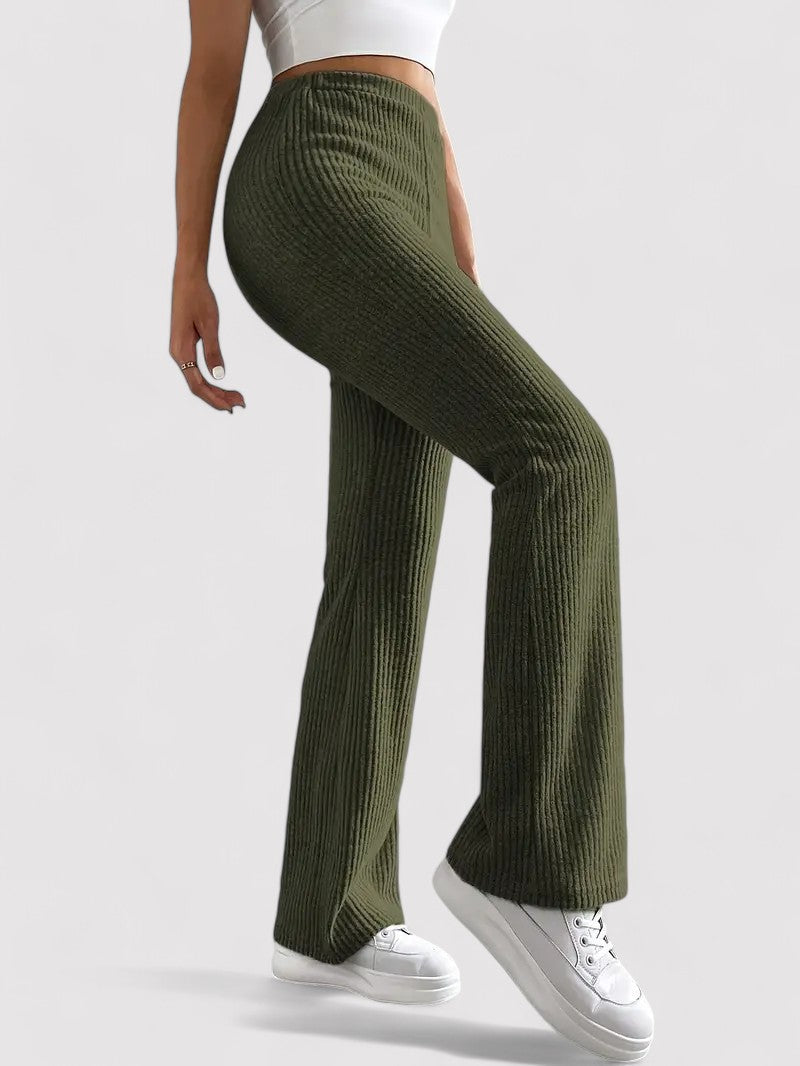 Gallucci Ribbed Flare Leg Trousers with High Waist