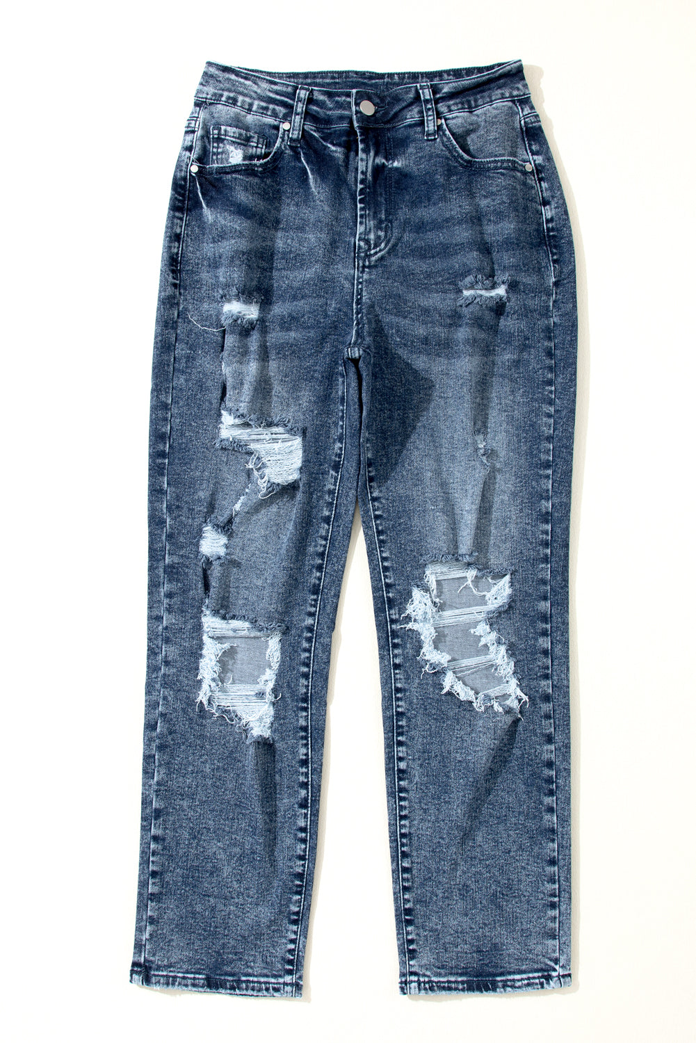 Wash Frayed Slim Fit High Waist Jeans