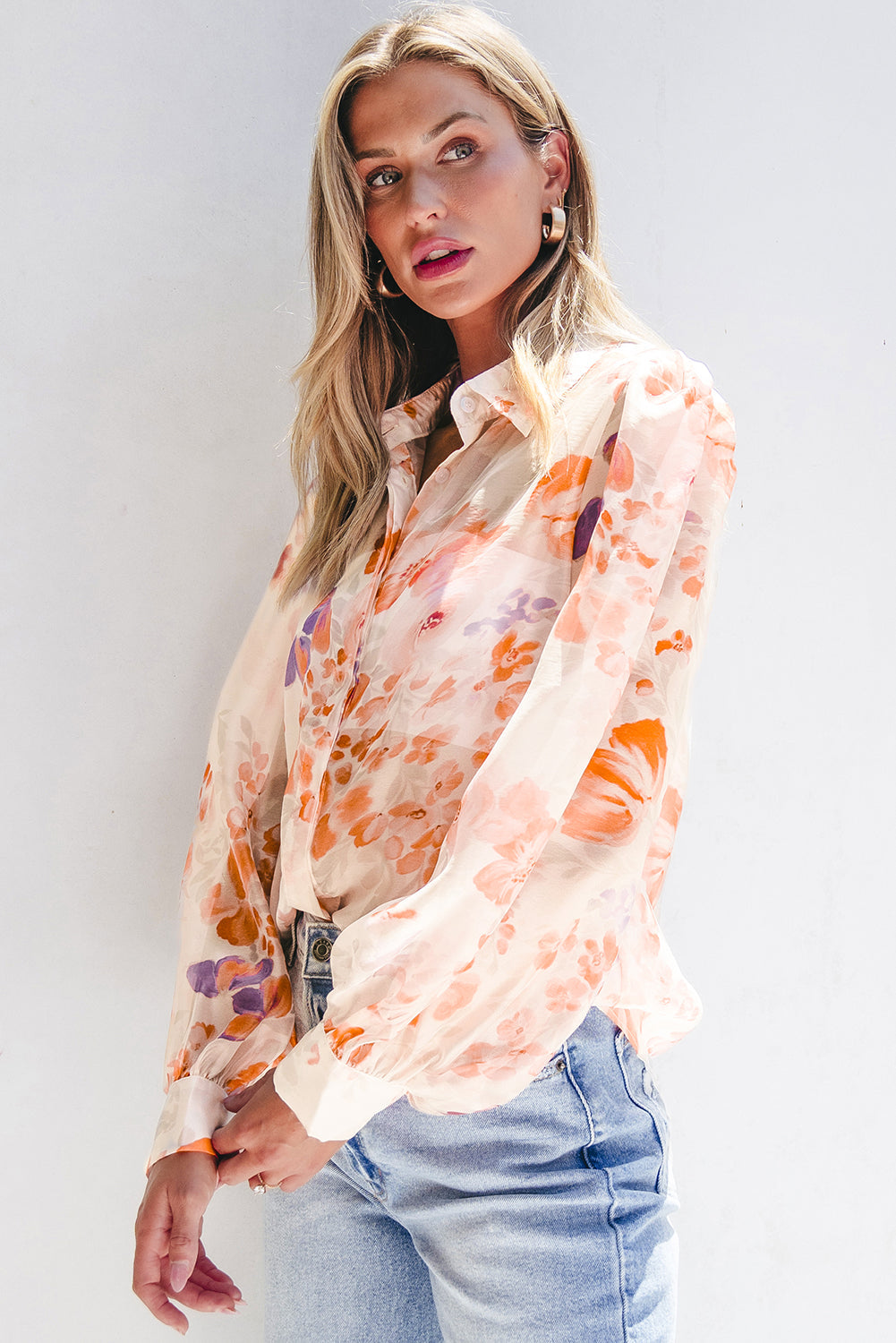 Floral Collared Balloon Loose Blouse