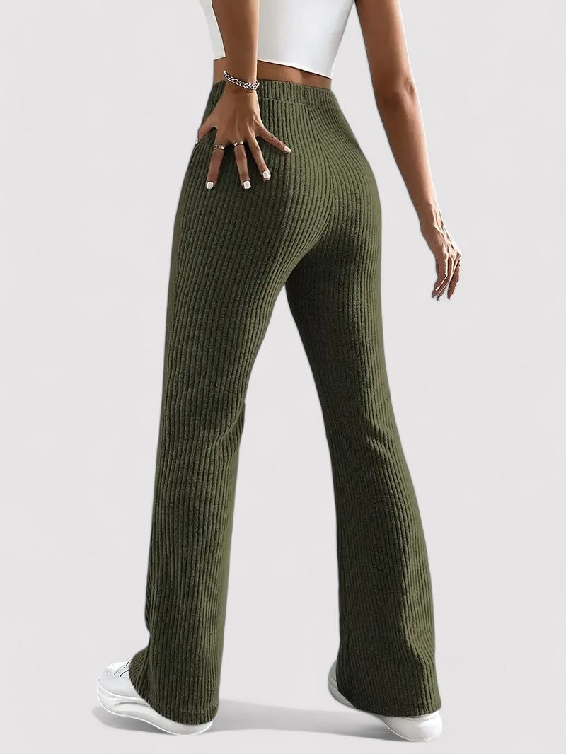 Gallucci Ribbed Flare Leg Trousers with High Waist