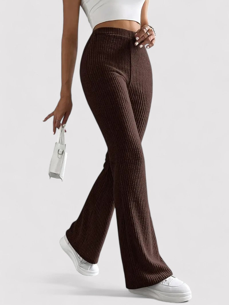 Gallucci Ribbed Flare Leg Trousers with High Waist