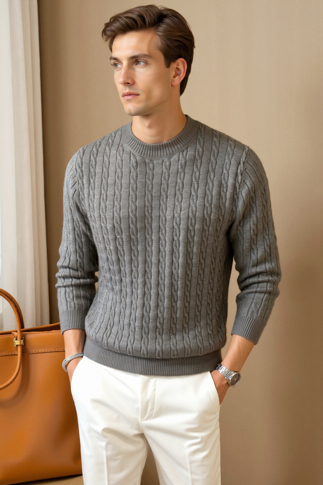 Gallucci O-neck Cable Knitted Pullover