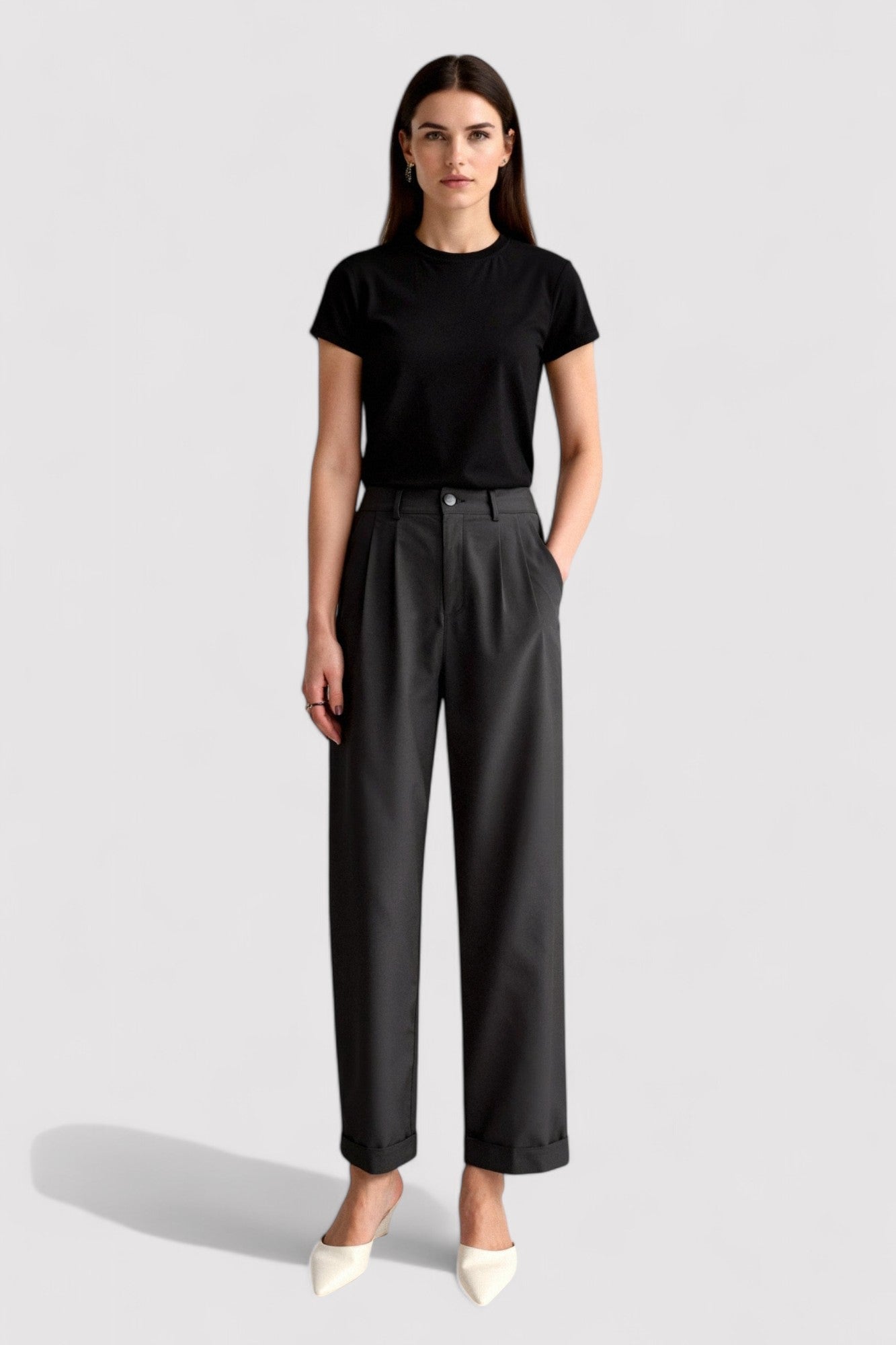 Gallucci Casual High Waist Solid Button Straight Leg Pants