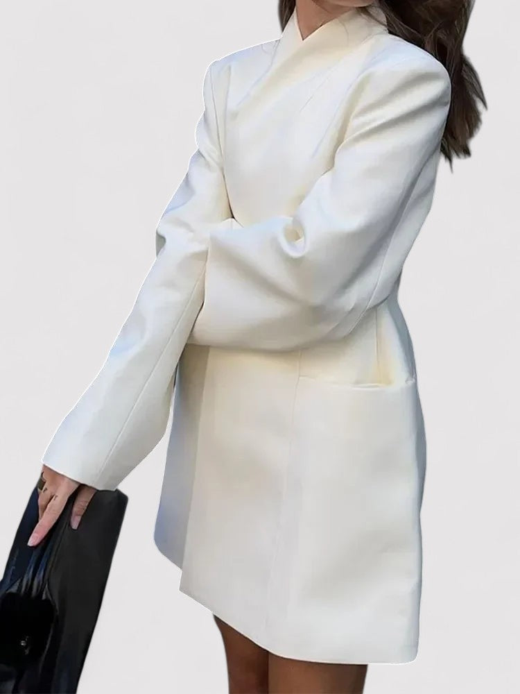 Gallucci Elegant Plain Long Women's Coat with Shoulder Pads