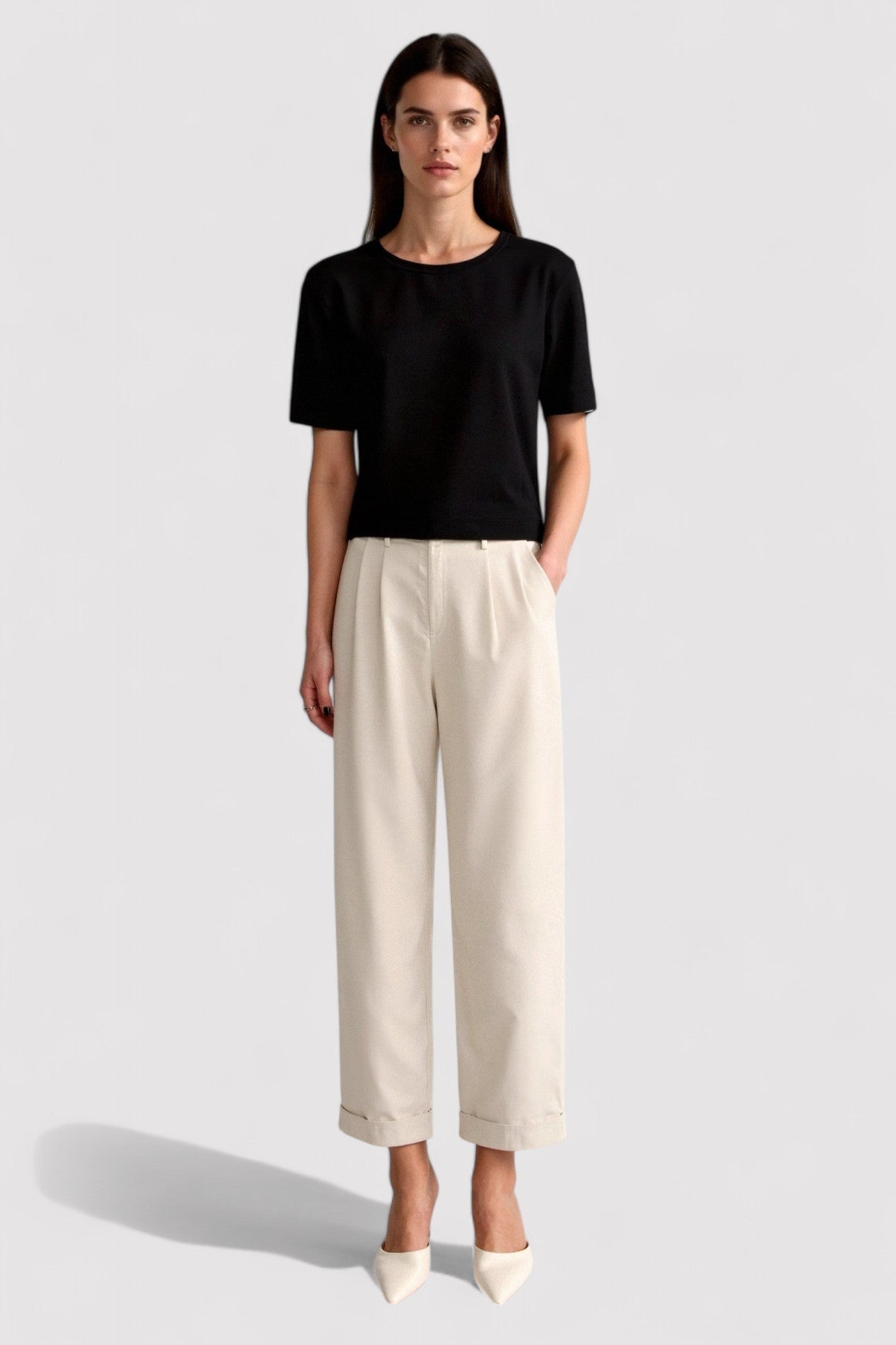 Gallucci Casual High Waist Solid Button Straight Leg Pants