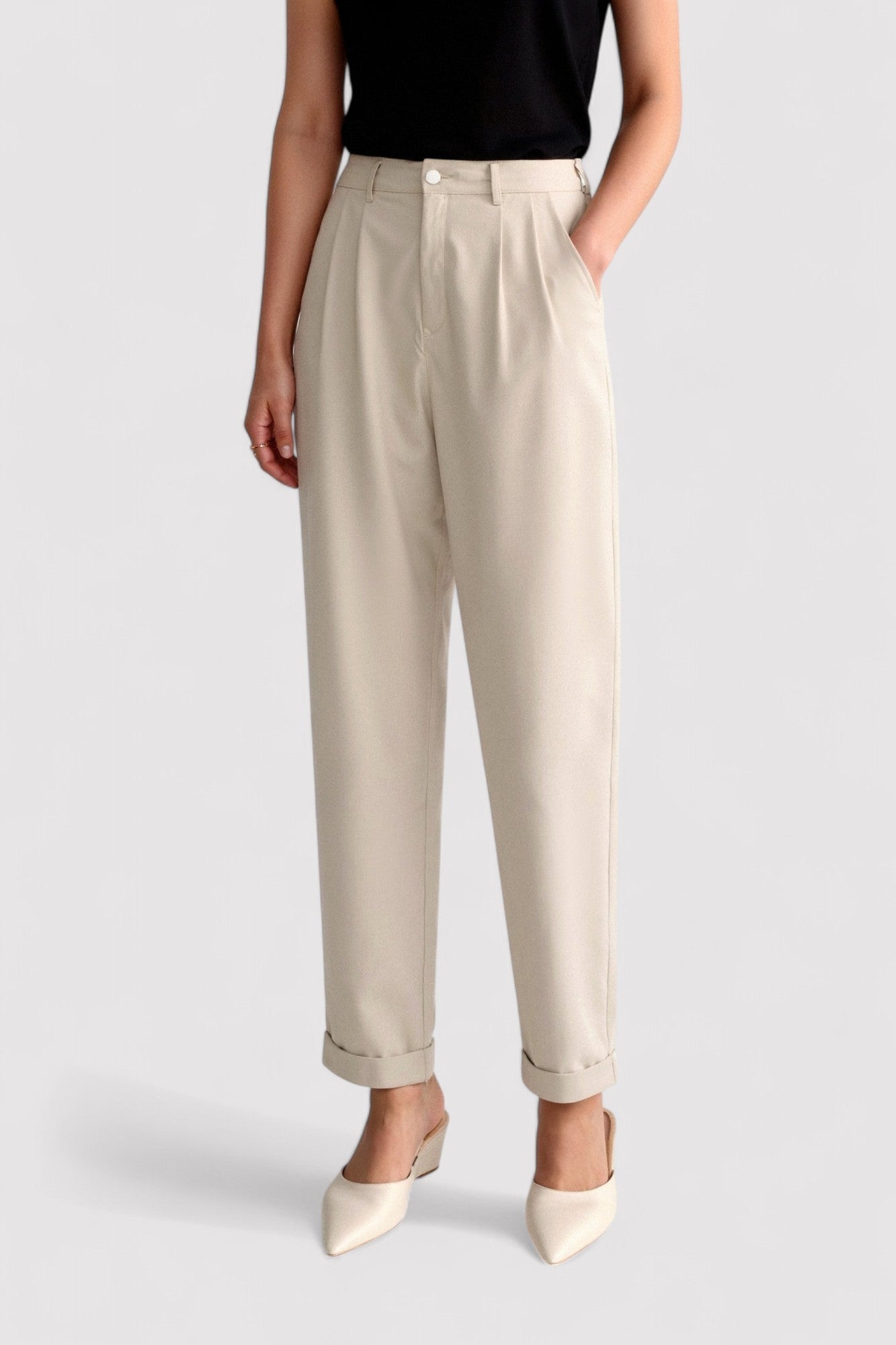 Gallucci Casual High Waist Solid Button Straight Leg Pants