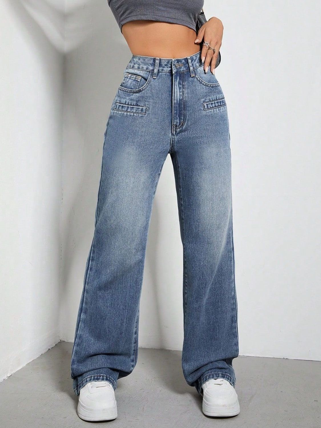 High Rise Wide Leg Jeans with Pockets