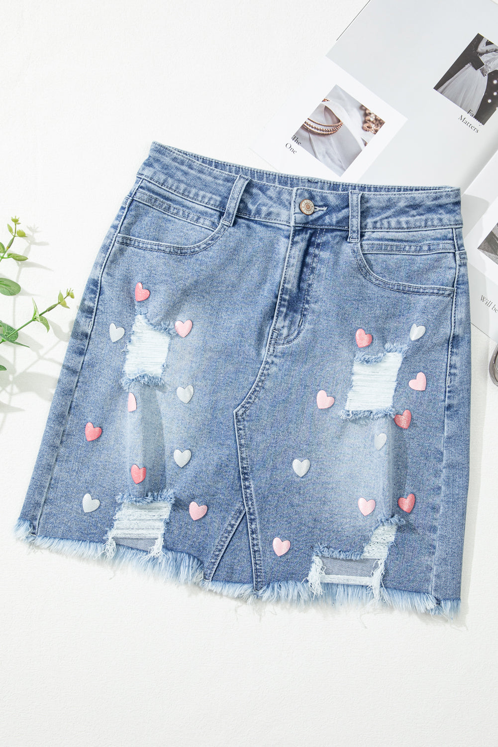 Heart Pattern Denim Mini Skirt