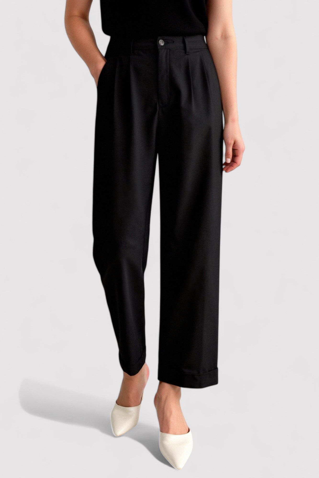 Gallucci Casual High Waist Solid Button Straight Leg Pants