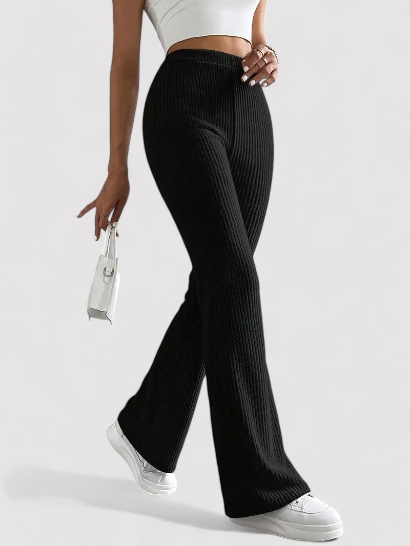 Gallucci Ribbed Flare Leg Trousers with High Waist