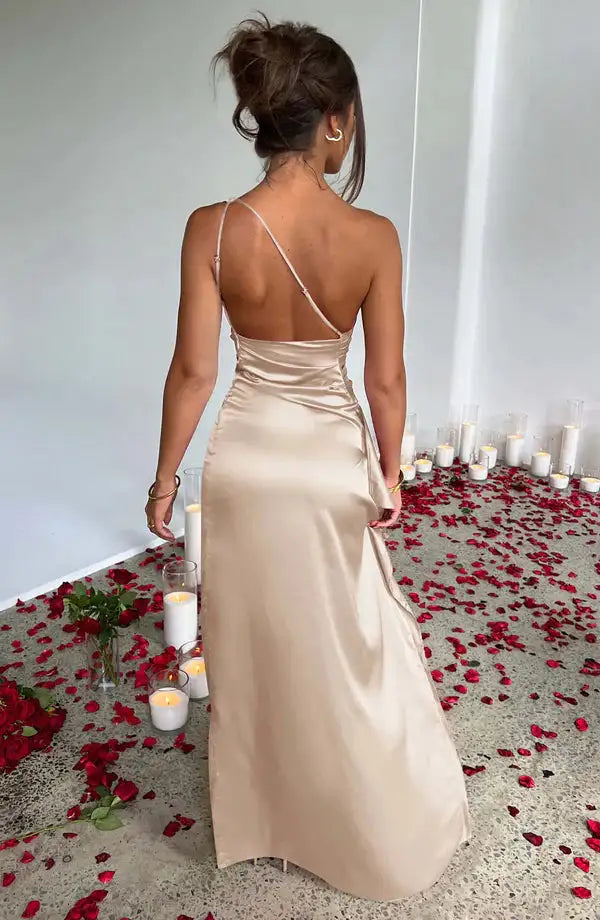 Gallucci Satin One-Shoulder Sexy Prom Dress