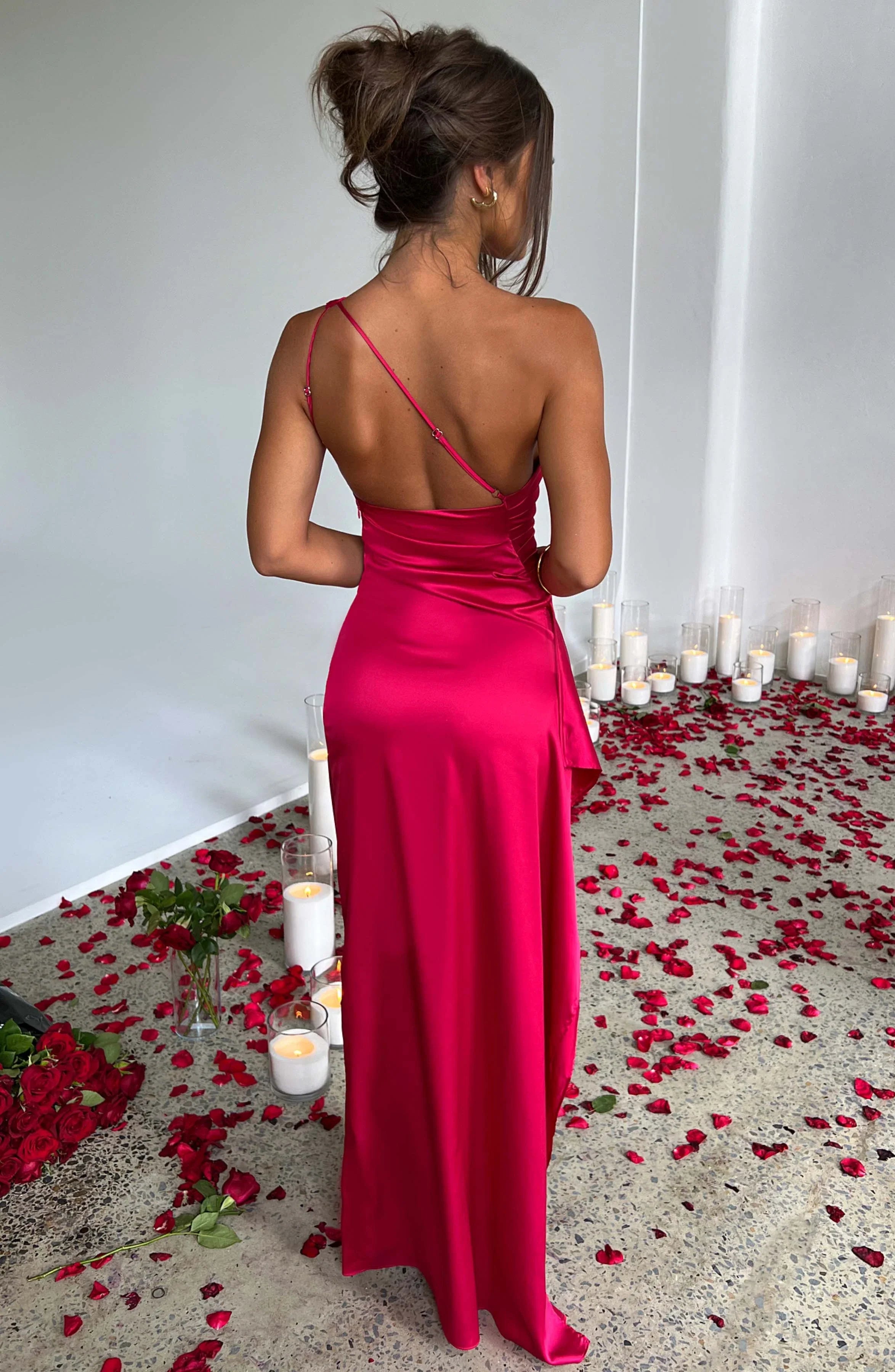 Gallucci Satin One-Shoulder Sexy Prom Dress