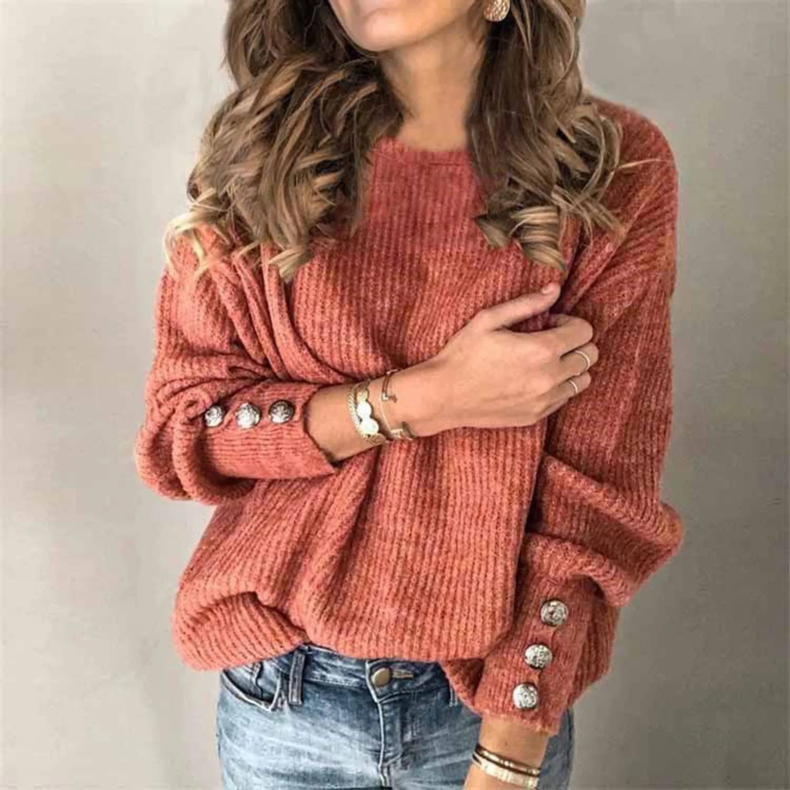 Autumn Women's Sweater Turtleneck Pullover Fashion Solid Color Long Sleeve Knitted Vintage Lady Casual Button Sweater Streetwear