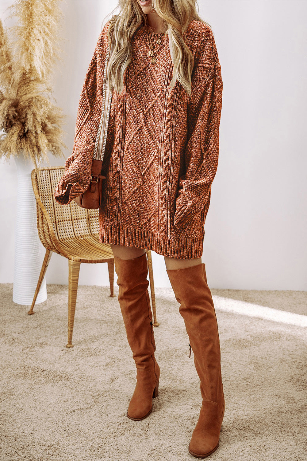 Cable Knit Drop Shoulder Loose Fit Sweater