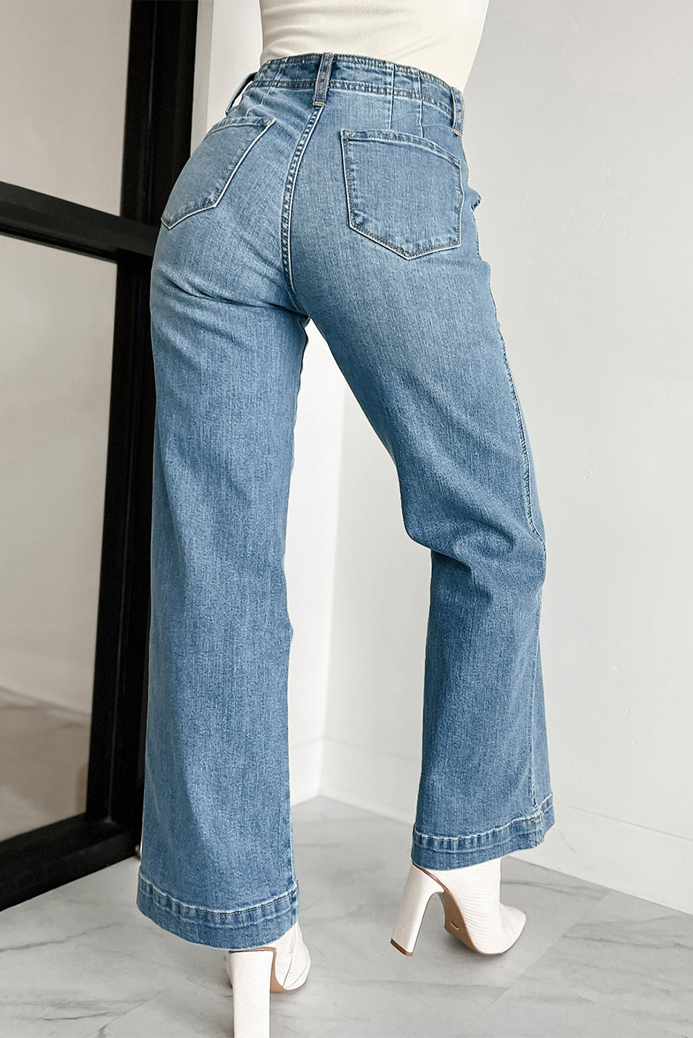 Multi Button Straight Loose Leg Jeans