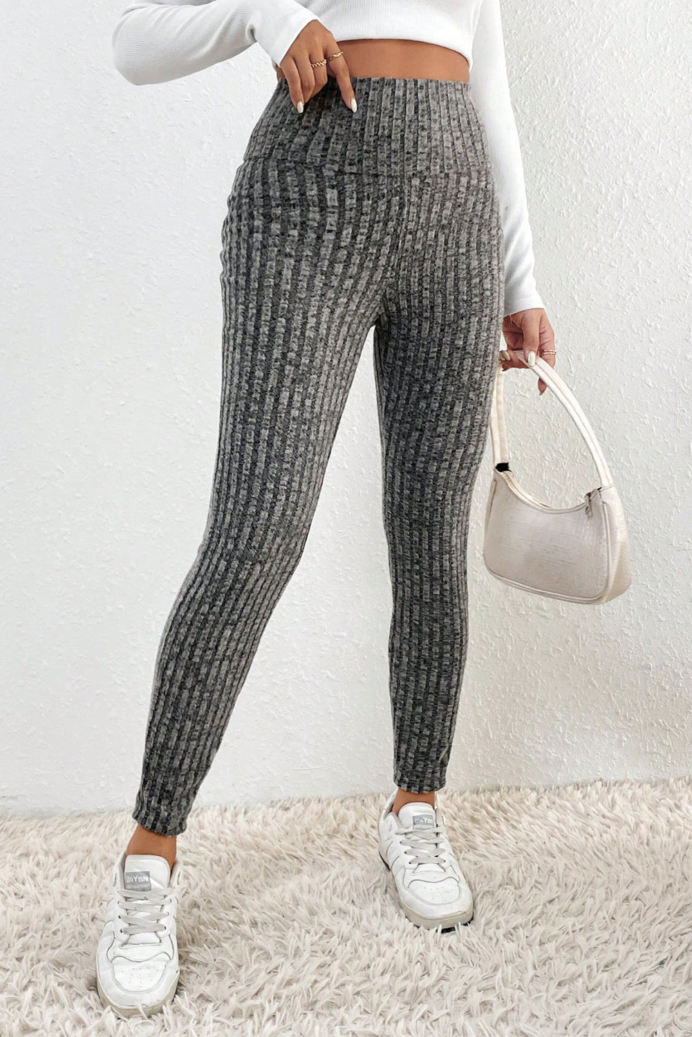 Wide Waistband Ribbed Knit Leggings