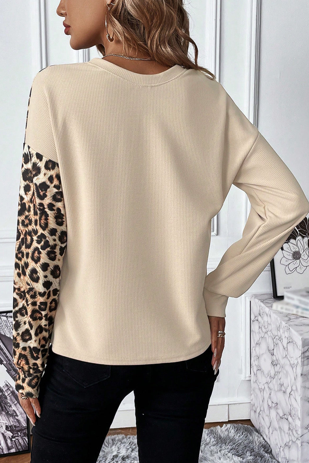 Chantal™ Leopard Colorblock Waffle Knit Top