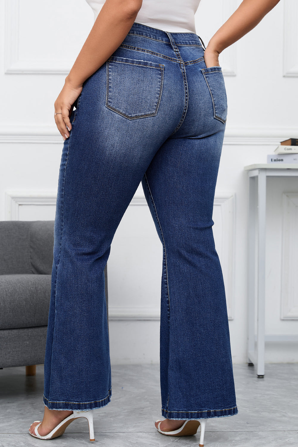 Dark Blue Washed Flare Jeans