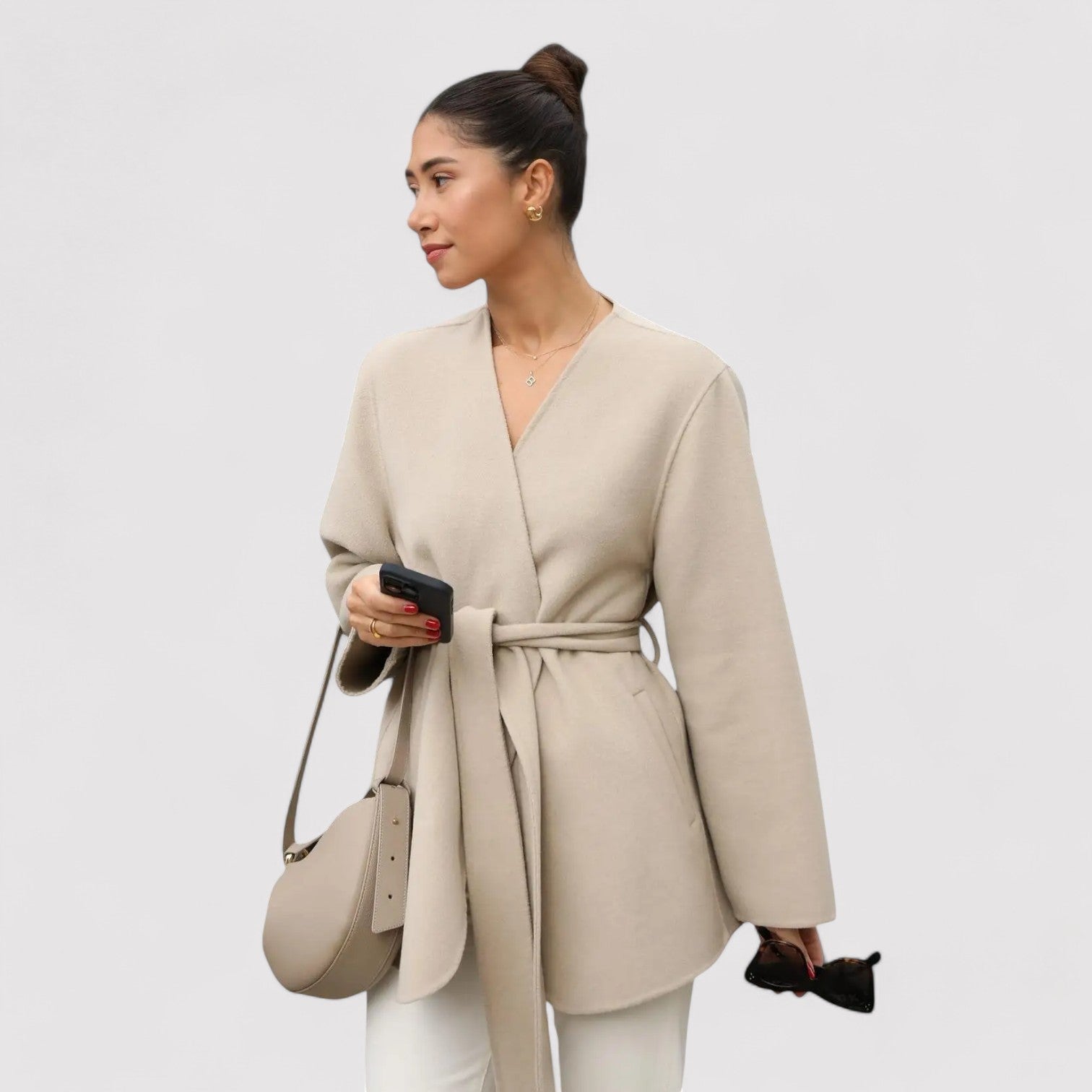 Gallucci Chic Midi Coat With Belt V-Neck Jacket