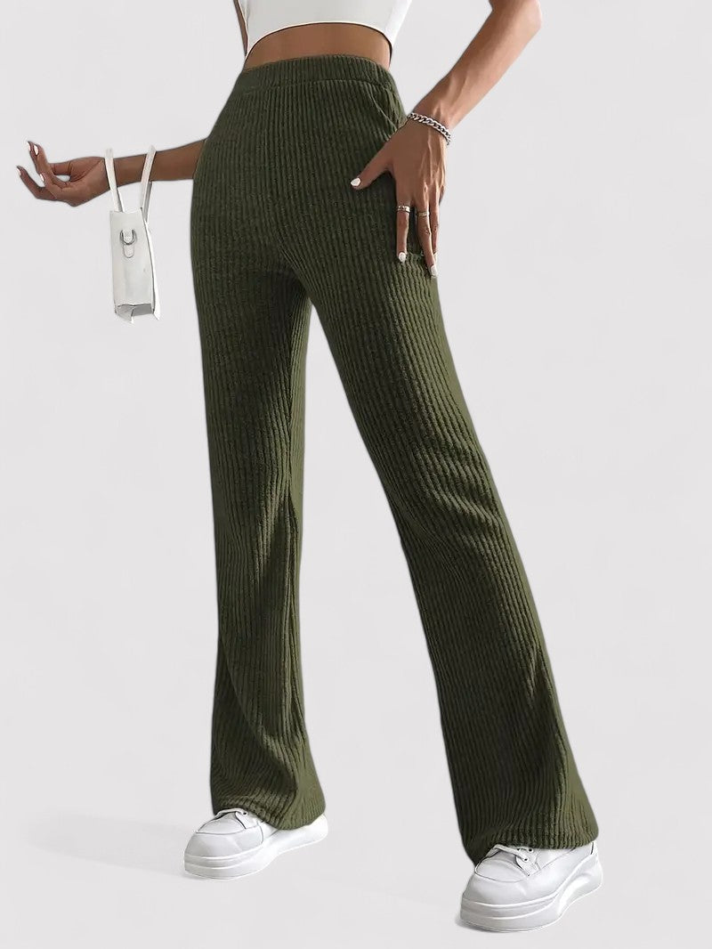 Gallucci Ribbed Flare Leg Trousers with High Waist