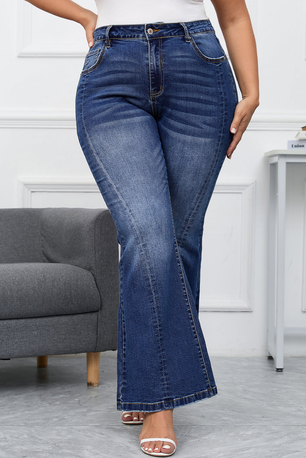 Dark Blue Washed Flare Jeans