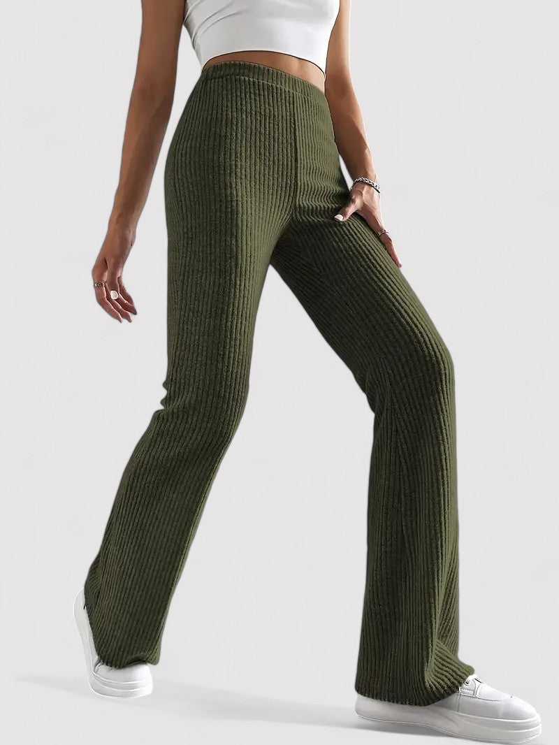 Gallucci Ribbed Flare Leg Trousers with High Waist