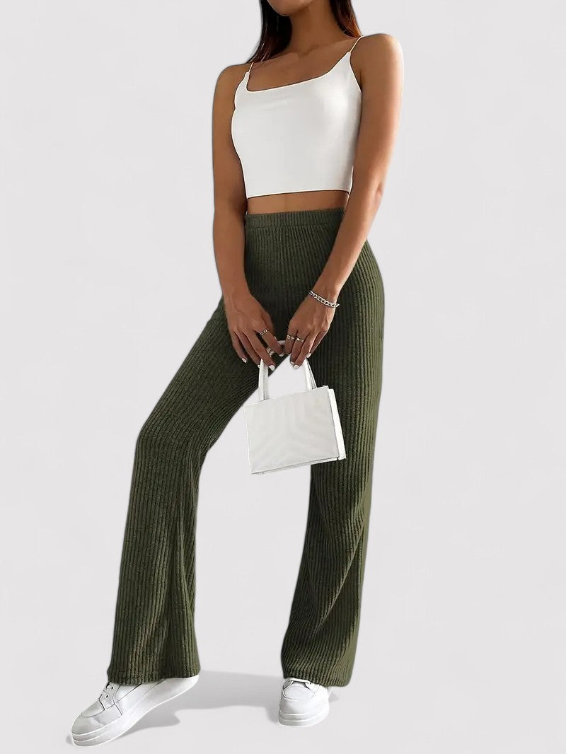 Gallucci Ribbed Flare Leg Trousers with High Waist