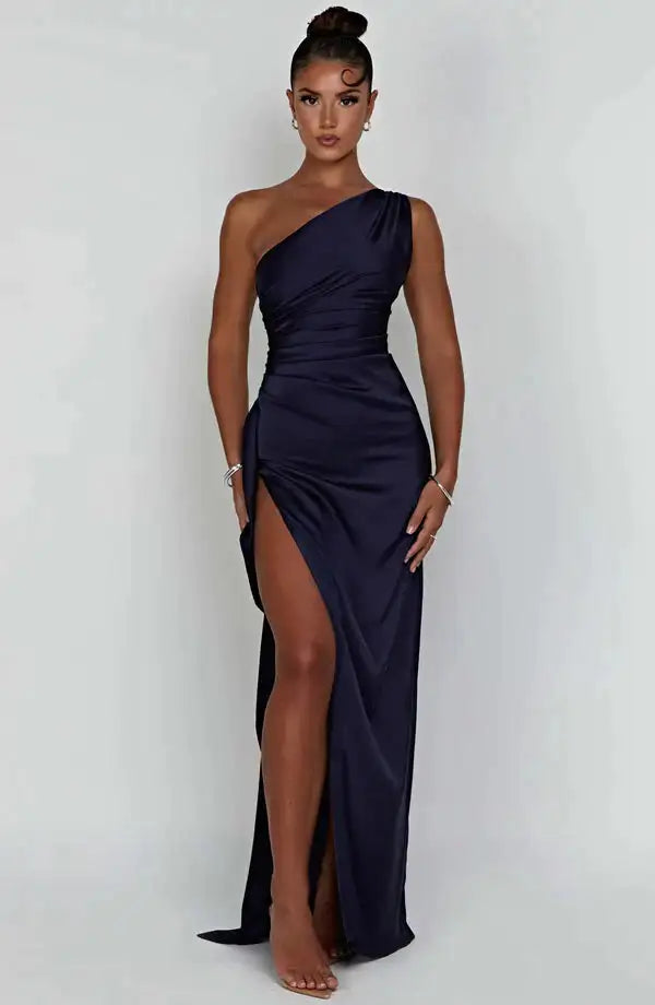 Gallucci Satin One-Shoulder Sexy Prom Dress